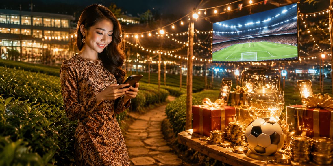 Suasana pertaruhan bola sepak di Johor Bahru dengan gaya batik tempatan Malaysia